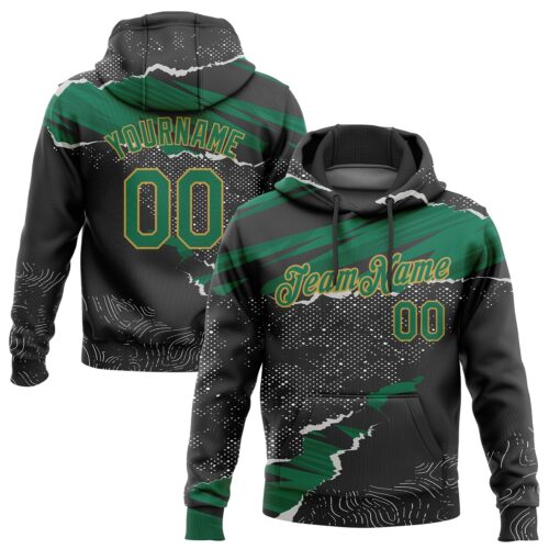 3DPattern1796 Custom Stitched Black Kelly Green-Old Gold 3D Pattern Design Torn Paper Style Sports Pullover Sweatshirt Hoodie