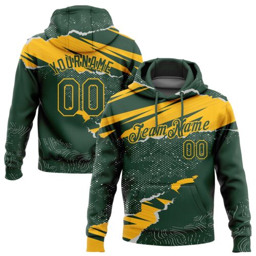 3DPattern1805 Custom Stitched Green Gold 3D Pattern Design Torn Paper Style Sports Pullover Sweatshirt Hoodie