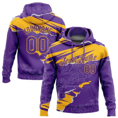3DPattern1816 Custom Stitched Purple Gold 3D Pattern Design Torn Paper Style Sports Pullover Sweatshirt Hoodie