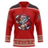 Custom Red Black-White Christmas Santa Claus 3D Hockey Lace Neck Jersey