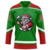 Custom Grass Green Red-White Christmas Santa Claus 3D Hockey Lace Neck Jersey