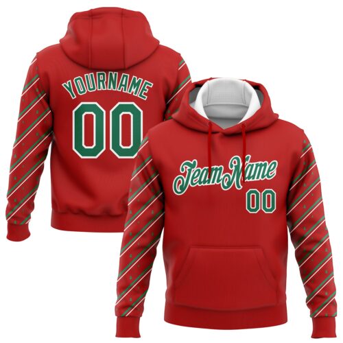 3DPattern1839 Custom Stitched Red Kelly Green-White Christmas 3D Sports Pullover Sweatshirt Hoodie