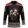 Custom Black Red-White Christmas Santa Claus 3D Hockey Lace Neck Jersey