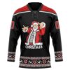Custom Black Red-White Christmas Santa Claus 3D Hockey Lace Neck Jersey