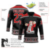 Custom Black Red-White Christmas Santa Claus 3D Hockey Lace Neck Jersey