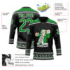 Custom Black Grass Green-White Christmas Santa Claus 3D Hockey Lace Neck Jersey
