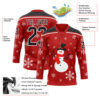 Custom Red Black-White Christmas Snowman 3D Hockey Lace Neck Jersey