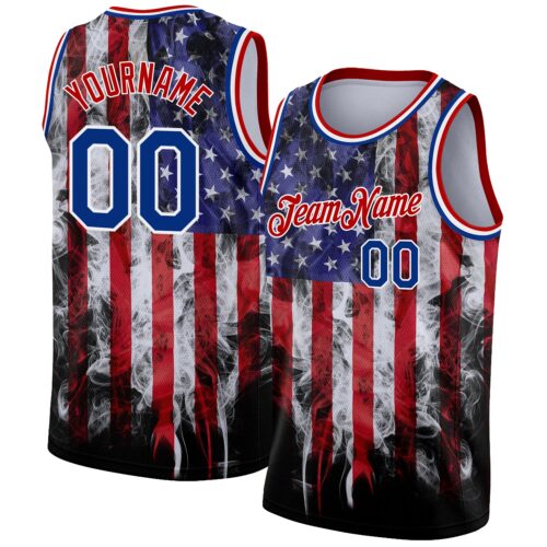 3DPattern1897 Custom White Royal-Red 3D American Flag Fashion Authentic Basketball Jersey