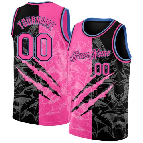 3DPattern1900 Custom Graffiti Pattern Pink Black-Light Blue 3D Scratch Authentic Basketball Jersey