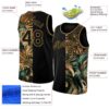 Custom Black Old Gold 3D Pattern Tropical Hawaii Palm Leaves Authentic Basketball Jersey