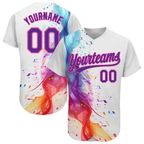 3DPattern1961 Custom White Purple-Pink 3D Pattern Design Music Festival Colorful Musical Notes Authentic Baseball Jersey