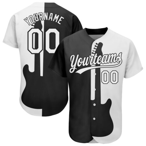 3DPattern1967 Custom Black White 3D Pattern Design Music Festival Guitar Rock And Roll Authentic Baseball Jersey