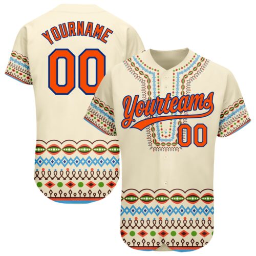 3DPattern1999 Custom Cream Orange-Royal 3D Pattern Design Traditional African Ethnic Style Authentic Baseball Jersey