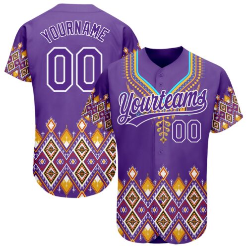 3DPattern2003 Custom Purple White 3D Pattern Design Traditional African Ethnic Style Authentic Baseball Jersey