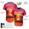 Custom Neon Pink White 3D Pattern Design Hawaii Palm Trees And Beach Sunrise Authentic Baseball Jersey