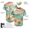 Custom Aqua White-Old Gold 3D Pattern Design Cartoon Hawaii Palm Trees Authentic Baseball Jersey