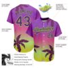 Custom Purple Neon Green 3D Pattern Design Hawaii Palm Trees Authentic Baseball Jersey
