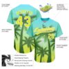 Custom Light Blue Neon Yellow-White 3D Pattern Design Hawaii Palm Trees Authentic Baseball Jersey