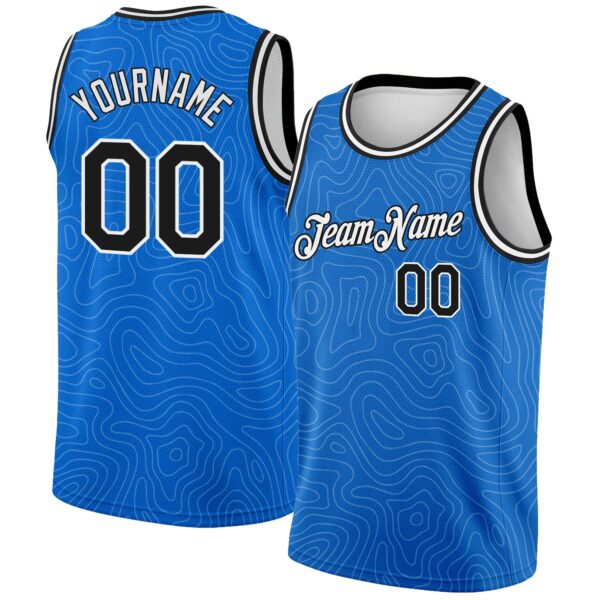 Custom Blue Black-White Rounded Zigzag Lines Authentic City Edition Basketball Jersey