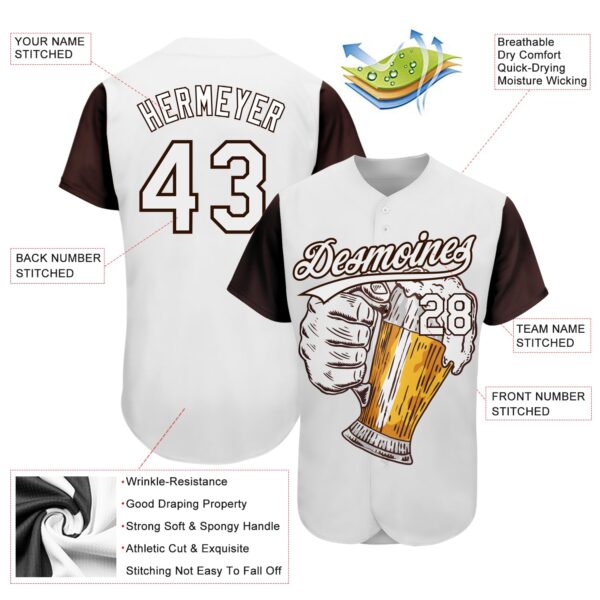 Custom White Brown 3D Pattern Design Beer Festival Authentic Baseball Jersey