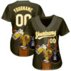 Custom Olive White-Yellow 3D Pattern Design Beer And Music Authentic Baseball Jersey