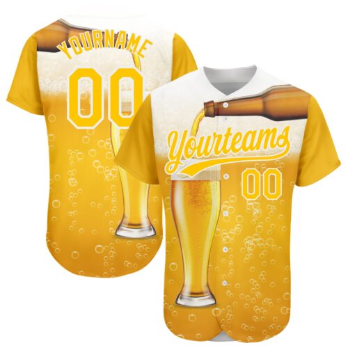 3DPattern2113 Custom Yellow White 3D Pattern Design Beer Authentic Baseball Jersey