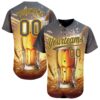 Custom Steel Gray Yellow 3D Pattern Design International Beer Day Authentic Baseball Jersey