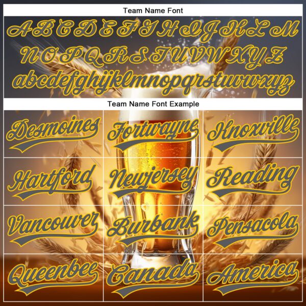 Custom Steel Gray Yellow 3D Pattern Design International Beer Day Authentic Baseball Jersey