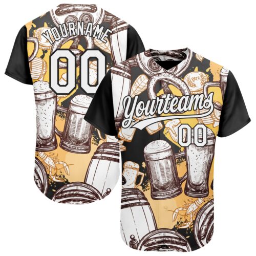3DPattern2120 Custom White Black 3D Pattern Design Beer Festival Authentic Baseball Jersey