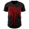 Custom Black Red 3D Pattern Design Dripping Splatter Art Authentic Baseball Jersey