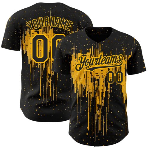 3DPattern2129 Custom Black Gold 3D Pattern Design Dripping Splatter Art Authentic Baseball Jersey