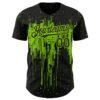 Custom Black Neon Green 3D Pattern Design Dripping Splatter Art Authentic Baseball Jersey