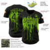 Custom Black Neon Green 3D Pattern Design Dripping Splatter Art Authentic Baseball Jersey