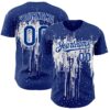 Custom Royal White 3D Pattern Design Dripping Splatter Art Authentic Baseball Jersey
