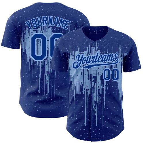 3DPattern2146 Custom Royal Light Blue 3D Pattern Design Dripping Splatter Art Authentic Baseball Jersey