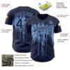 Custom Navy Light Blue 3D Pattern Design Dripping Splatter Art Authentic Baseball Jersey