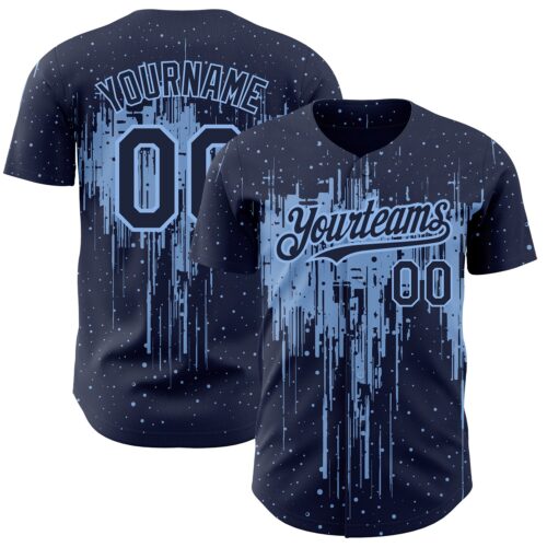 3DPattern2151 Custom Navy Light Blue 3D Pattern Design Dripping Splatter Art Authentic Baseball Jersey
