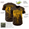 Custom Brown Gold 3D Pattern Design Dripping Splatter Art Authentic Baseball Jersey