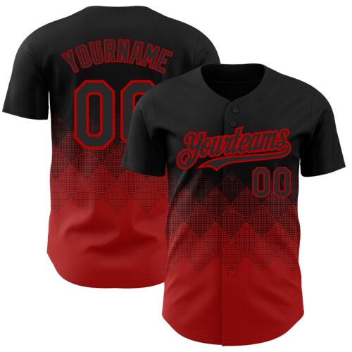 3DPattern2207 Custom Black Red 3D Pattern Design Gradient Square Shapes Authentic Baseball Jersey