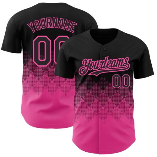 3DPattern2211 Custom Black Pink 3D Pattern Design Gradient Square Shapes Authentic Baseball Jersey