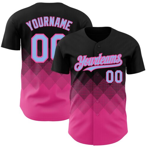 3DPattern2213 Custom Black Light Blue-Pink 3D Pattern Design Gradient Square Shapes Authentic Baseball Jersey