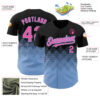Custom Black Pink-Light Blue 3D Pattern Design Gradient Square Shapes Authentic Baseball Jersey