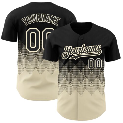3DPattern2217 Custom Black Cream 3D Pattern Design Gradient Square Shapes Authentic Baseball Jersey