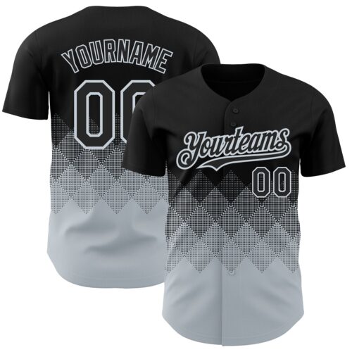 3DPattern2224 Custom Black Silver 3D Pattern Design Gradient Square Shapes Authentic Baseball Jersey