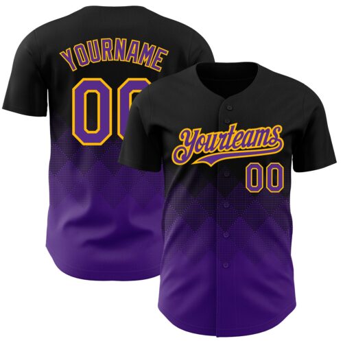 3DPattern2229 Custom Black Purple-Gold 3D Pattern Design Gradient Square Shapes Authentic Baseball Jersey