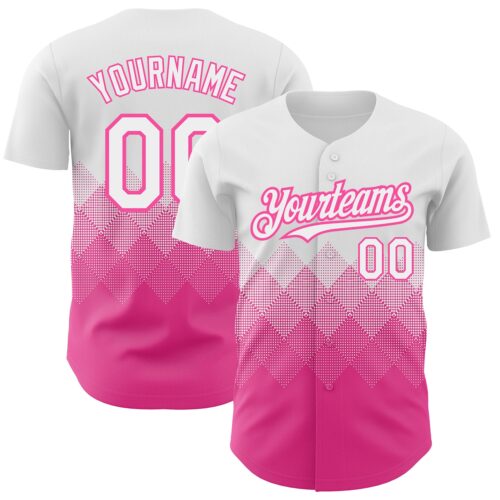 3DPattern2230 Custom White Pink 3D Pattern Design Gradient Square Shapes Authentic Baseball Jersey