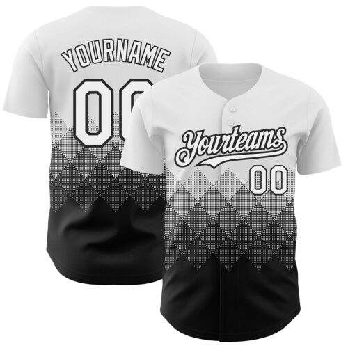 3DPattern2232 Custom White Black 3D Pattern Design Gradient Square Shapes Authentic Baseball Jersey
