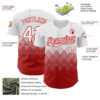 Custom White Red 3D Pattern Design Gradient Square Shapes Authentic Baseball Jersey