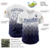 Custom White Navy 3D Pattern Design Gradient Square Shapes Authentic Baseball Jersey