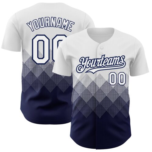 3DPattern2234 Custom White Navy 3D Pattern Design Gradient Square Shapes Authentic Baseball Jersey